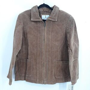Vtg 80's JL Studio Leather Jacket Country Suede Braided Brown Camel Sz 16W